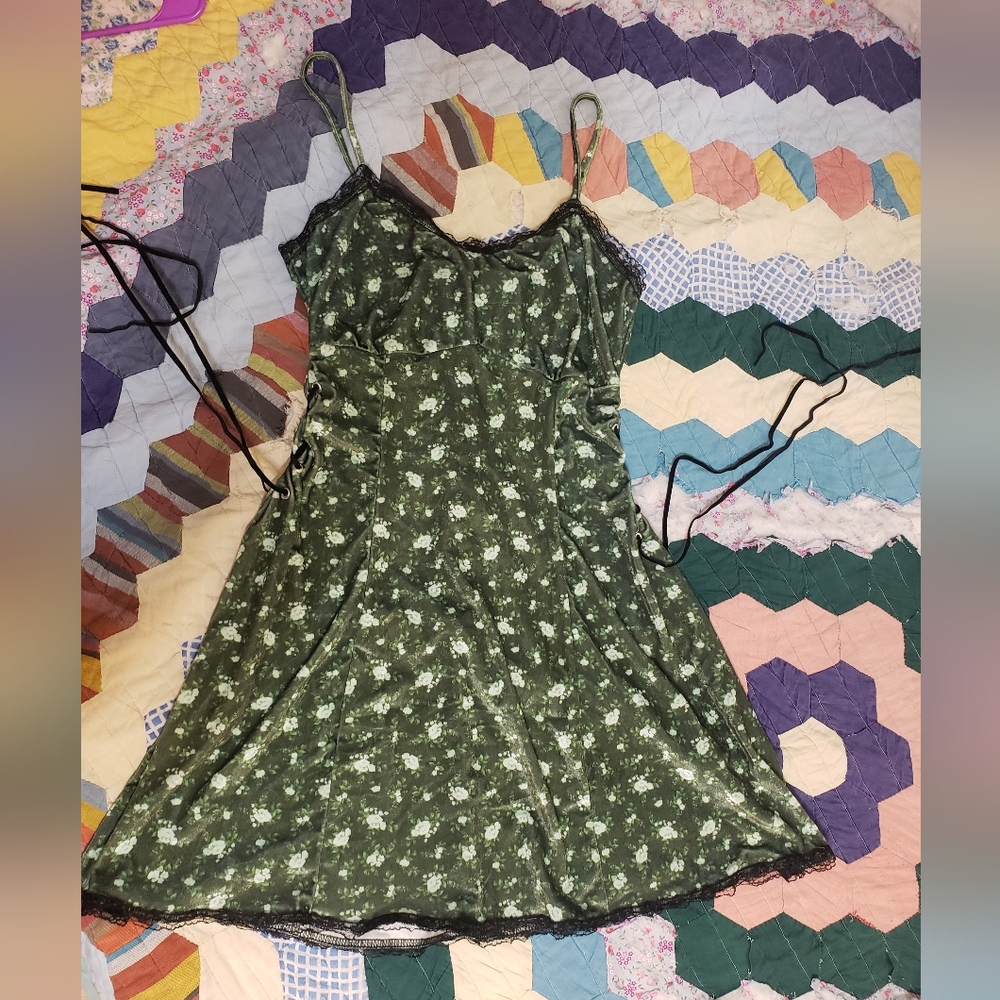 Floral Green Dress with Spaghetti Straps